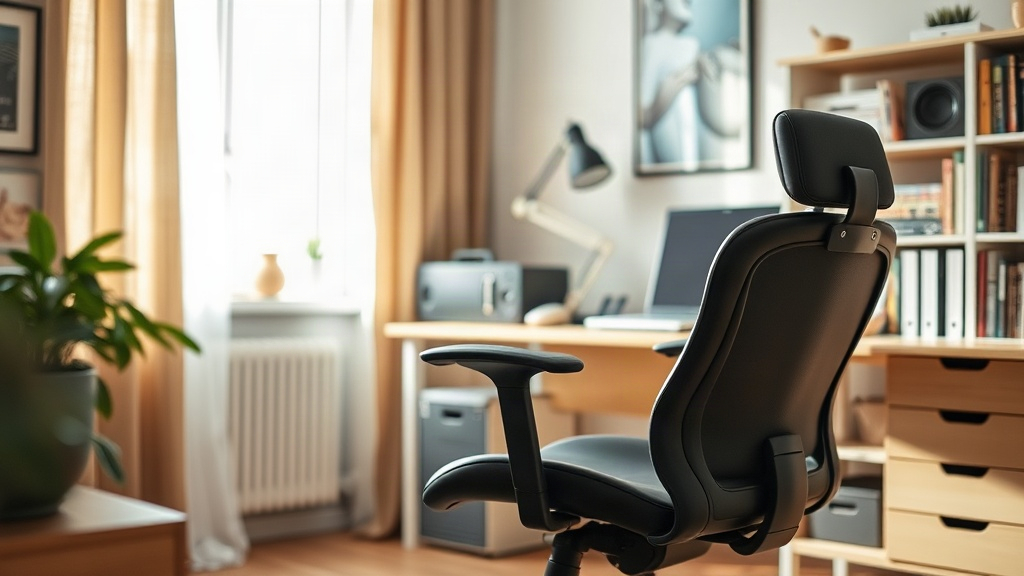 Ergonomiczne krzesło biurowe i organizer na biurku w małym salonie - praktyczne wyposażenie kącika do pracy